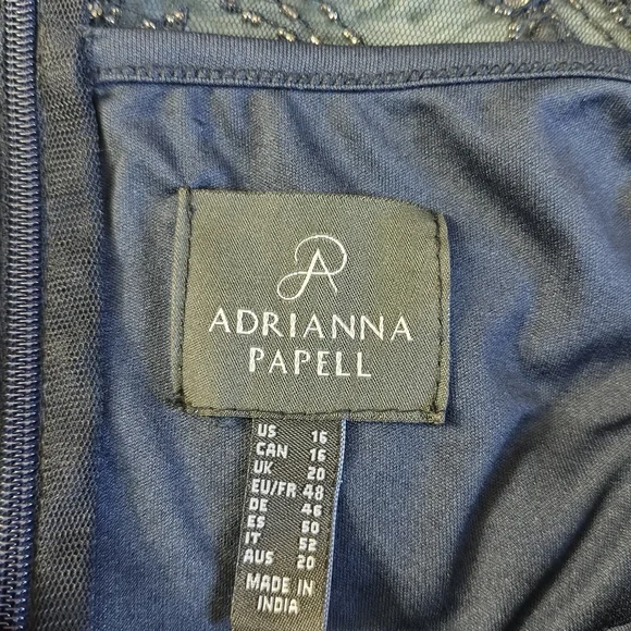 Adrianna Papell Navy and Gold Long Sleeve Gown - Picture 9 of 12